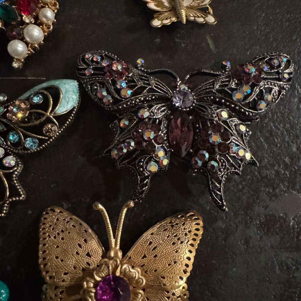 Colorful Butterfly Brooch Set moth VINTAGE rhinestone retro - Picture 5 of 5
